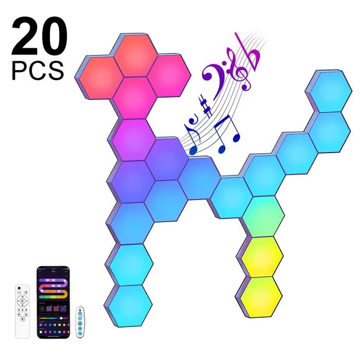 Appliques murales hexagonales Fivemi avec synchronisation musicale et contrôle par application pour décoration intérieure moderne et personnalisable