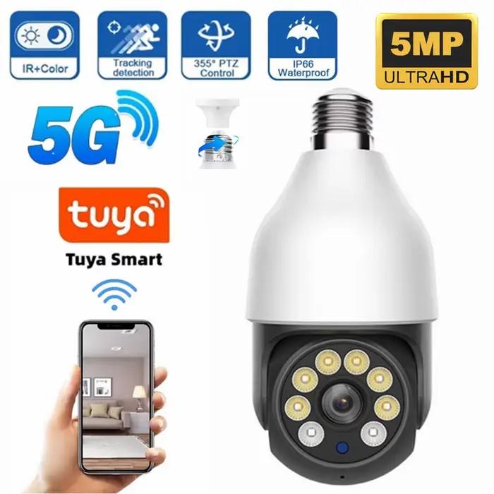 Caméra IP WiFi Tuya HD 5MP 2.4G/5GHz PTZ avec suivi automatique