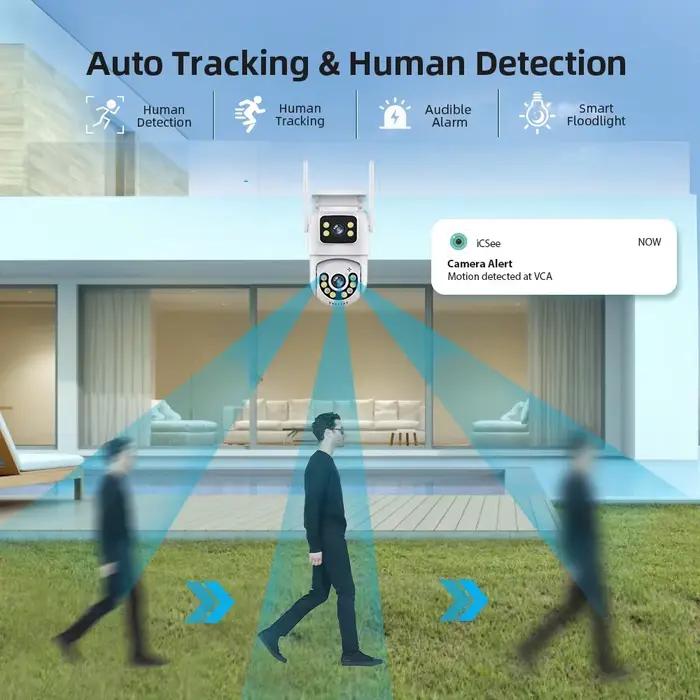 Caméra IP de sécurité sans fil extérieure 4K 8MP HD double objectif externe Wifi PTZ
