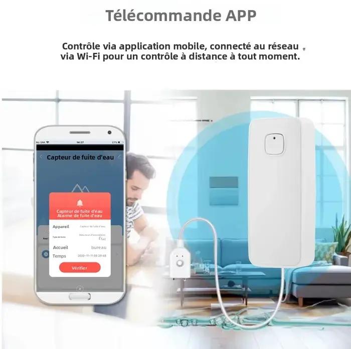 Alarme de fuite d'eau intelligente Tuya WiFi avec notification gratuite par l'application