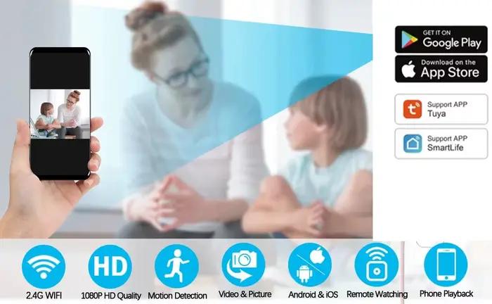 Tuya Mini caméra intelligente Full HD 1080P sans fil 2.4G Wifi