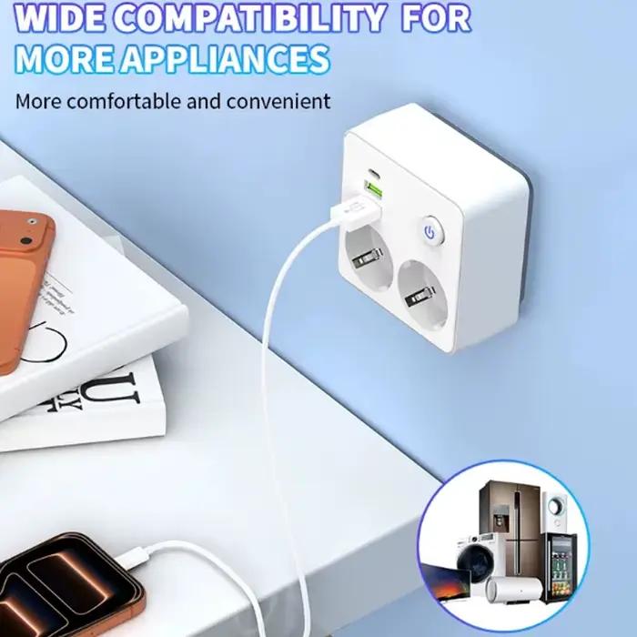 Multiprise murale EU avec 2 ports USB et 1 port Type-C, 2500W