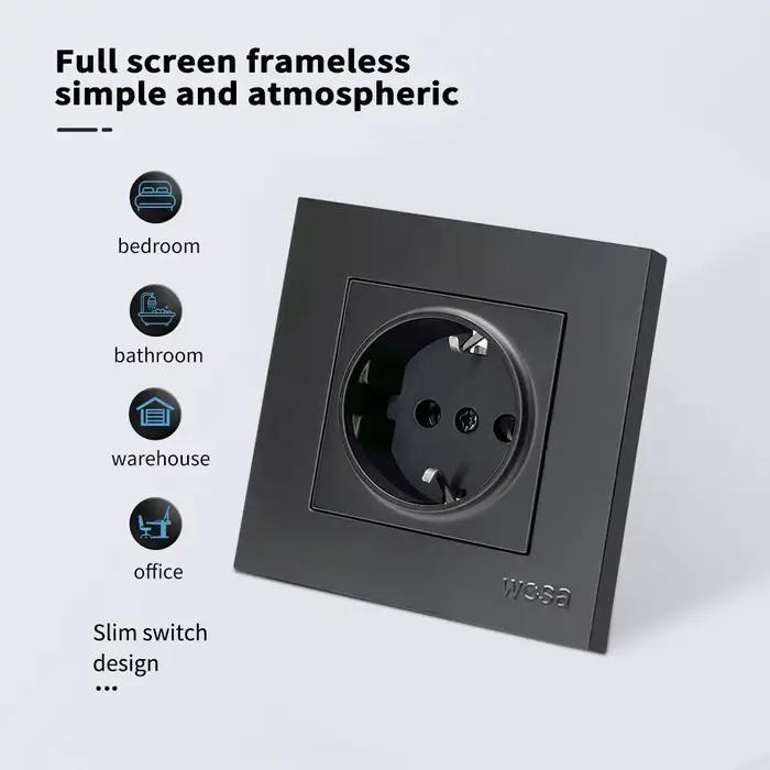 Prises électriques noires ignifuges avec sol classique AC norme ue mur intégré 250V