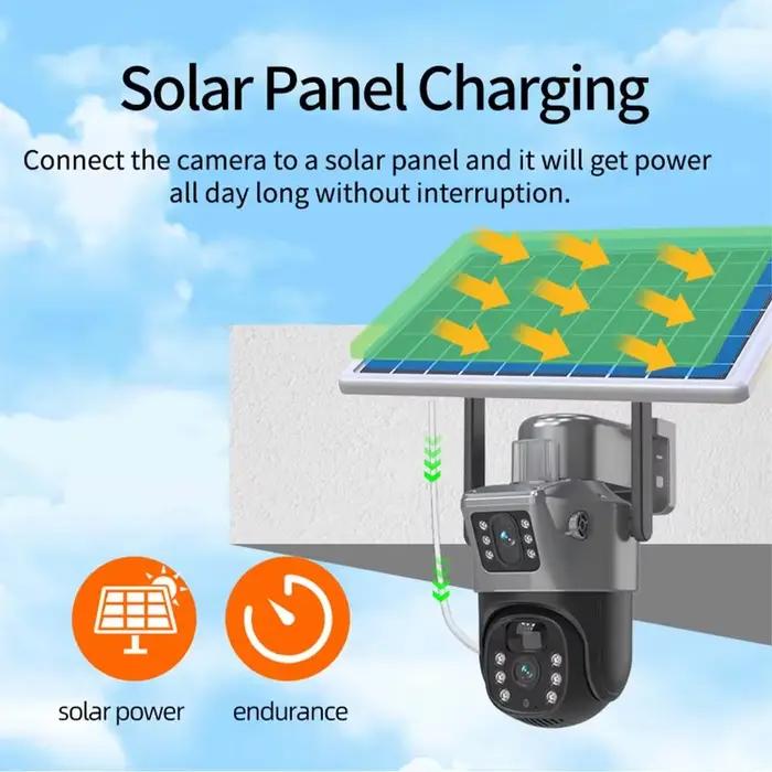 Caméra solaire Eye4U à double objectif 4K 8MP pour sécurité extérieure avec détection humaine et vision nocturne en couleur pour maison et entreprise