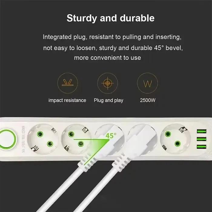 Multiprise 2500W avec Prise EU, Filtre Réseau, Ports USB pour Recharge, Protection Contre Surcharges, Prise avec Prise, Haute Tension, Câble 2M, Intégrale Protection Sécurité Élégante Occasions Spéciales