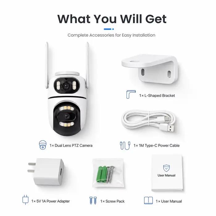 Caméra de sécurité WiFi PTZ à double objectif 4MP