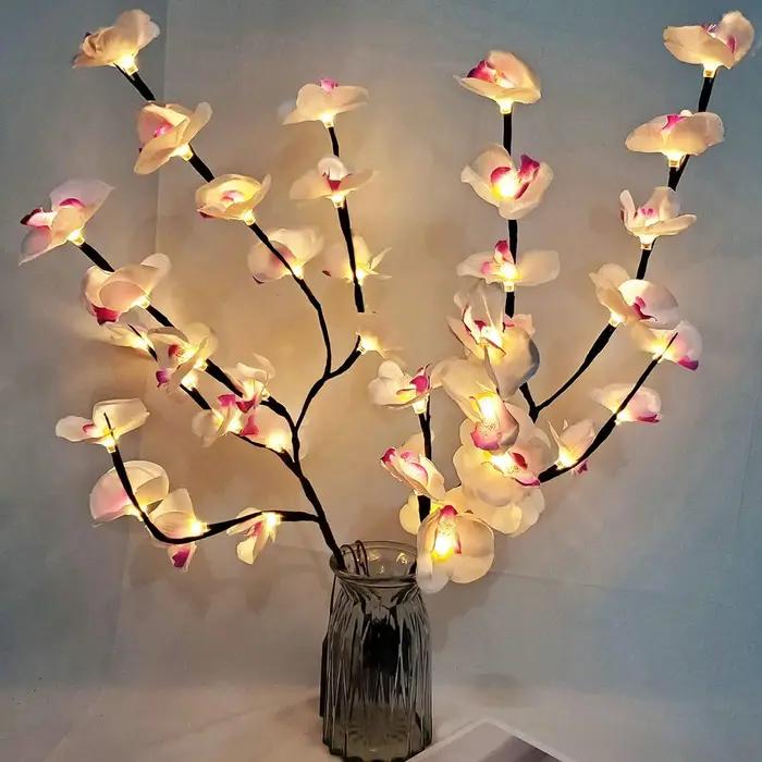 1 paquet blanc et violet papillon orchidée arbre lumière LED lumières alimenté par batterie