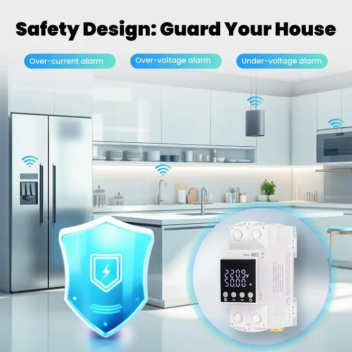MOES 80A WiFi Tuya disjoncteur intelligent alarme seuil ensemble moniteur d'électricité V0 ignifuge APP contrôle avec Alexa