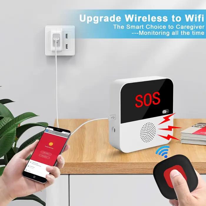 Bouton d'appel SOS intelligent sans fil WiFi pour personnes âgées et patients handicapés couleur or blanc rouge vert sécurité maison famille occasions spéciales