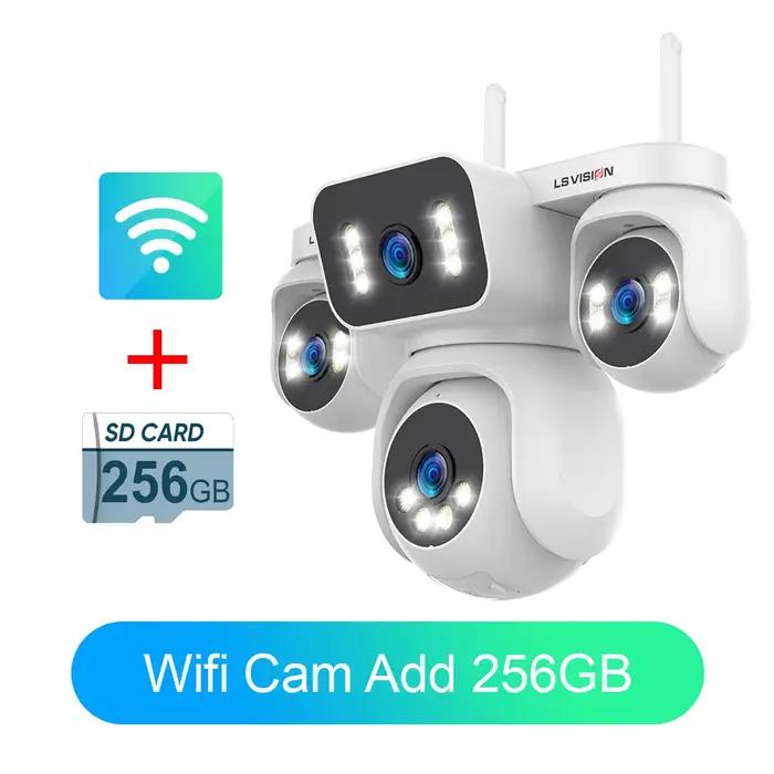 LS VISION Caméra de sécurité intelligente extérieure WiFi à 4 objectifs et 4 écrans avec panoramique/inclinaison 20MP