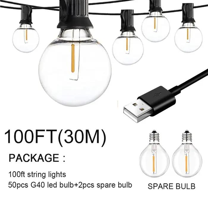 100/50/25ft USB LED lumières 5V 1W G40 ampoule en plastique extérieure étanche tente fée Patio feston chaîne lumière