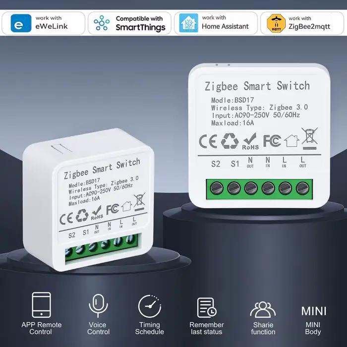 Module de commutation intelligent ZigBee 16A pour contrôle d'appareils domestiques via application mobile et assistants vocaux Amazon Alexa, Google Home Assistant, Alice, SmartThings