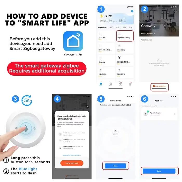 Détecteur de Fuite d'Eau Zigbee Intelligent Compatible Home Assistant Pour Surveillance à Distance Occasions Spéciales Cuisine Salle de Bain