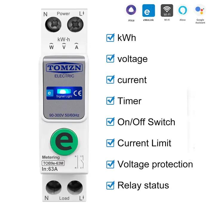 TOMZN TOB9e-63M Ewelink 110V 220V WIFI compteur d'énergie intelligent Kwh mesure surveillance disjoncteur minuterie relais maison intelligente 63A