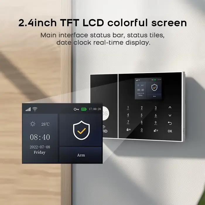Système d'alarme intelligent pour maison connectée 4G WiFi sans fil avec contrôle par application compatible Tuya Alexa Google Home sans frais mensuels sécurité maison connectée occasionnels offerts sécurité domestique