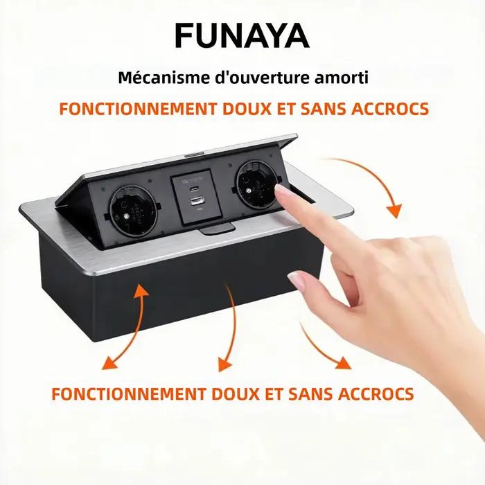 Prise escamotable FUNAYA intégrée pour meubles et comptoirs