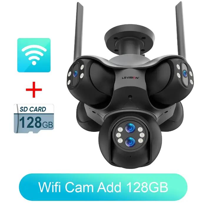 LS VISION Wifi PTZ caméra de sécurité panoramique extérieure 6 objectifs 5 écrans couleur nuit CCTV caméras de Surveillance vidéo sans fil 30MP