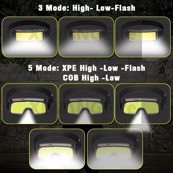 Lampe de poche phare LED COB chaude 3 Modes lumière USB lampe frontale Rechargeable intégrée 1200 ma