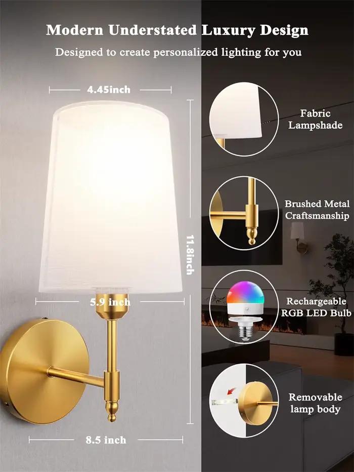Sans fil rechargeable alimenté par batterie Wall Band 4000mah dimmable amovible ampoule et télécommande 15 couleurs sans fil applique murale pour chambre à coucher salon couloir décoration