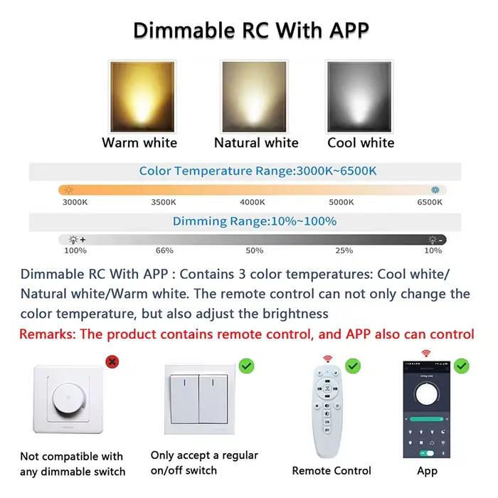 Télécommande + APP gradation plafond moderne à LEDs lumières lampe pour salon chambre AC110-220V Led