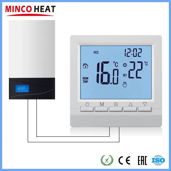 Thermostat programmable MINCO HEAT avec écran LCD pour chaudière à gaz, contrôle de température précis, sécurité enfant, pour usage domestique et professionnel