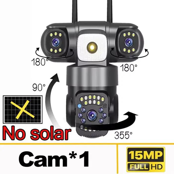 Caméra IP Wifi 15MP, caméra solaire sans fil PTZ, 3 objectifs, étanche, Zoom 10X, Vision nocturne, d