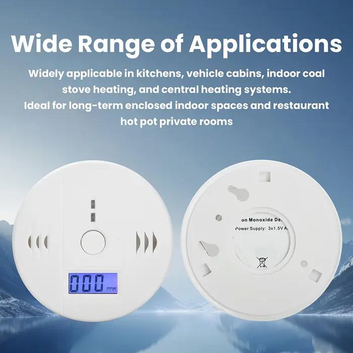 Détecteur de monoxyde de carbone avec écran LCD pour la maison, alarme incendie sans fil pour cuisine et pièces chauffées en continu