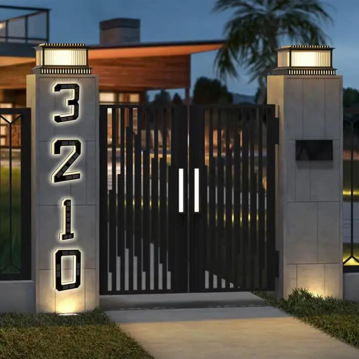 Plaque d'adresse solaire moderne à LED avec capteur de lumière