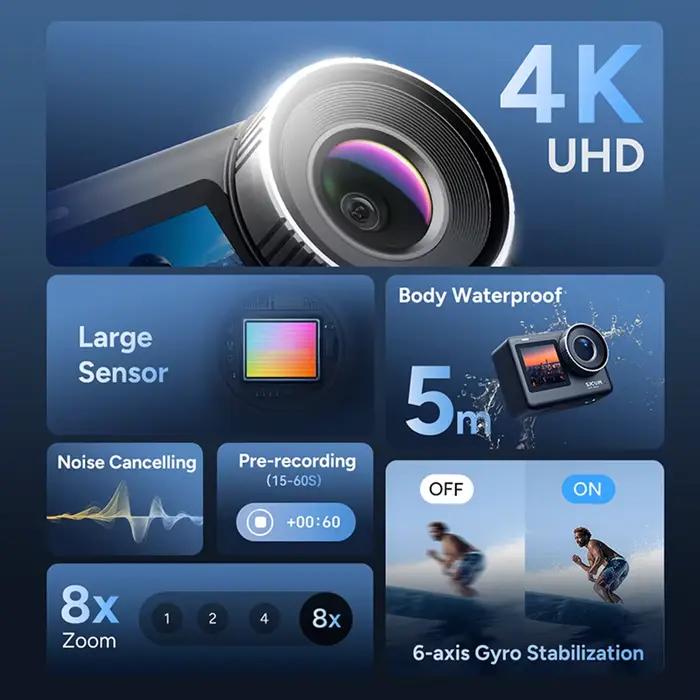 Caméra d'action SJCAM UHD 4K Wifi avec écran tactile de 2