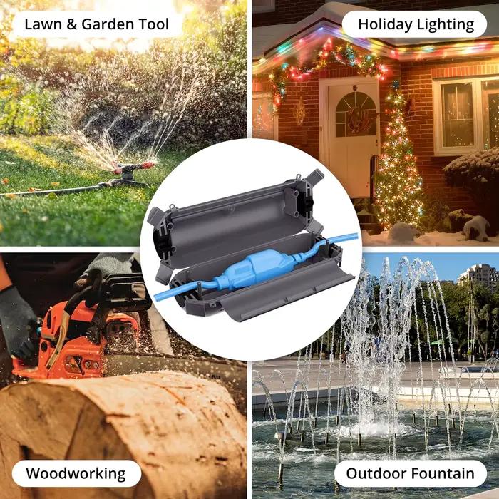 Boîtier de protection extérieur étanche IP44 pour rallonge - idéal pour guirlandes lumineuses, prises électriques et décorations de Noël en blanc, jaune, orange, vert armée, noir et vert