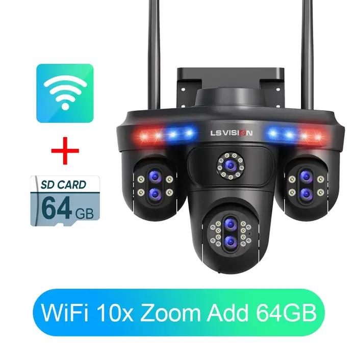 LS VISION 4 écrans WiFi caméra IP extérieure 35MP 10X Zoom moniteur vidéo de sécurité