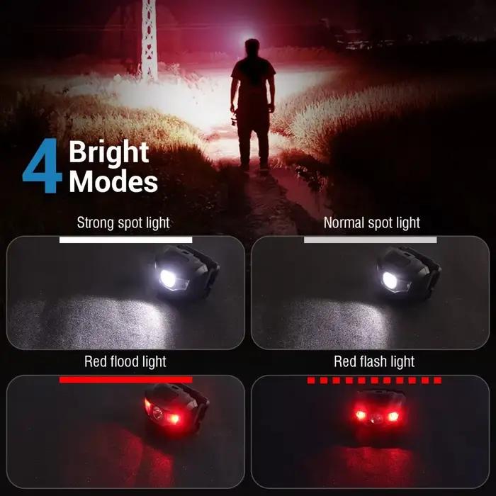BORUiT 3W puissant Mini lampe frontale lumière rouge phare LED 4 modes étanche tête torche Camping c