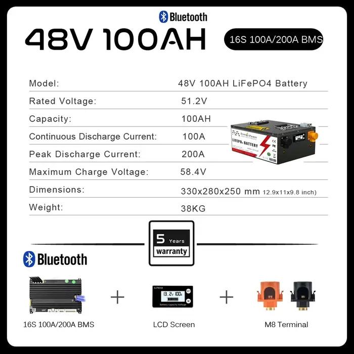 Batterie LiFePO4 24V 48V 50ah 100ah 200ah
