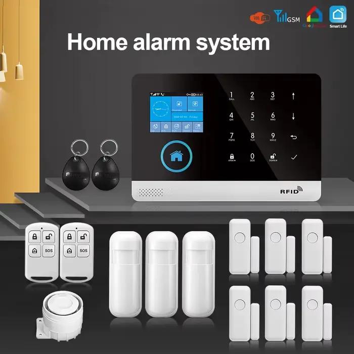 Kit de Système d'Alarme de Sécurité Domestique PG-103 avec Interphone, Télécommande, Détecteurs de Mouvement et Applications iOS Android pour Protection Maison Famille Occasions Spéciales