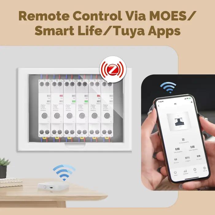 MOES Tuya Zigbee disjoncteur intelligent 63A ensemble de seuil d'alarme moniteur d'électricité V0 ignifuge