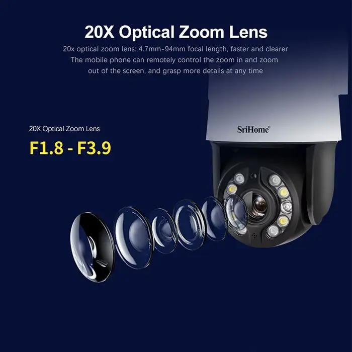 Sricam 5.0MP 20X Zoom optique 5G Wifi caméra IP extérieure IP66 étanche Onvif Protection de sécurité vidéo Surveillance système de vidéosurveillance