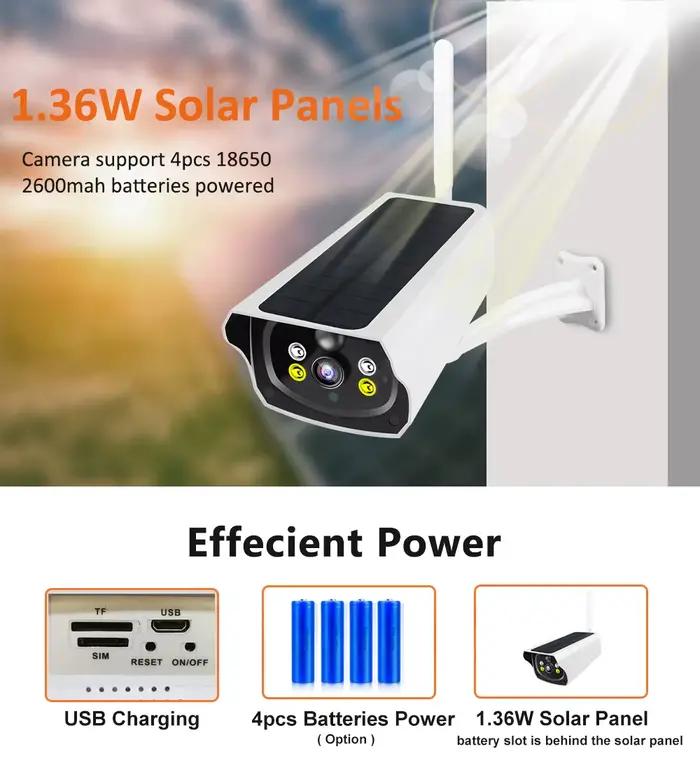 Caméra de sécurité solaire 4G 1080P avec détection de mouvement PIR pour surveillance extérieure autonome occasions spéciales