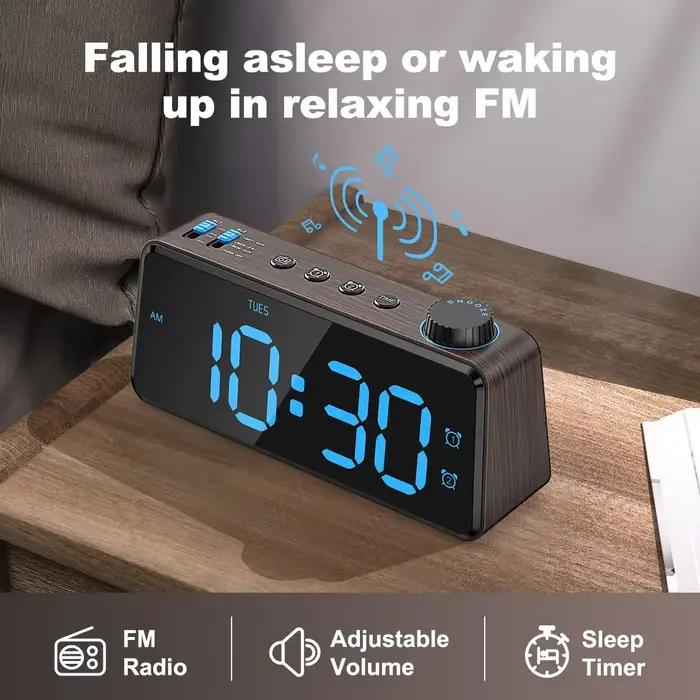 Réveil Numérique Radio FM avec Grand Écran LED