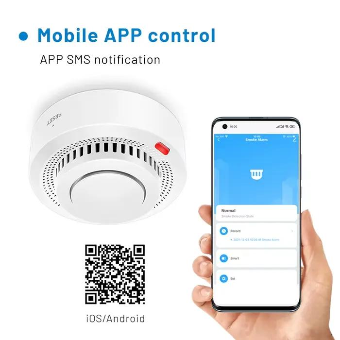 Détecteur de Fumée Intelligent WiFi Tuya Détecteur de Fumée et Incendie avec Certification CE et Compatibilité Google Assistant Pour Maison Intelligente Sécurité et Protection Occasions Spéciales