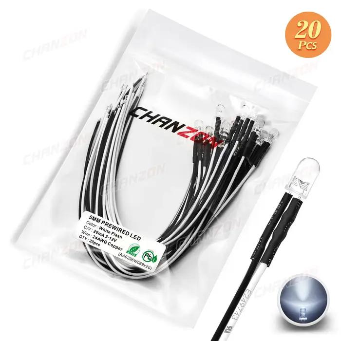 20 pièces 5mm 12V LED Diode clignotant pré-câblé perles de lumière