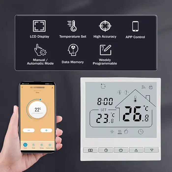 Thermostat intelligent WiFi 5 + 2 Programmable 3A, chauffage de l'eau, commande vocale Tuya, installation à monter soi-même, écran LCD, température intelligente