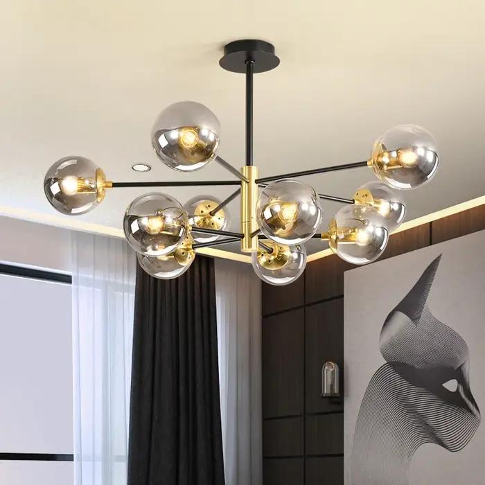 Lustre boule de verre moderne nordique Led boule ronde pendentif lumières intérieur noir rétro Vinta
