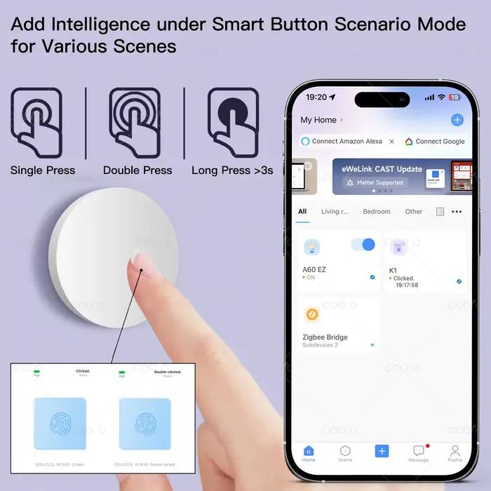 Ewelink Zigbee bouton poussoir intelligent commutateur de scène sans fil App télécommande automatisation