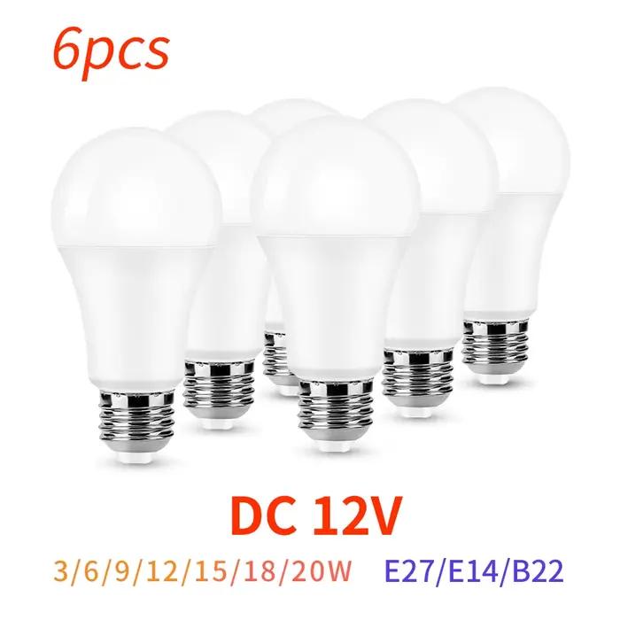 6 pcs/lot DC12V LED ampoule E27 B22 lampes 10 W Bombilla pour ampoules LED solaires 12 Volts basse t