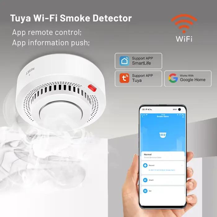 Détecteur de Fumée Intelligent WiFi Tuya Détecteur de Fumée et Incendie avec Certification CE et Compatibilité Google Assistant Pour Maison Intelligente Sécurité et Protection Occasions Spéciales