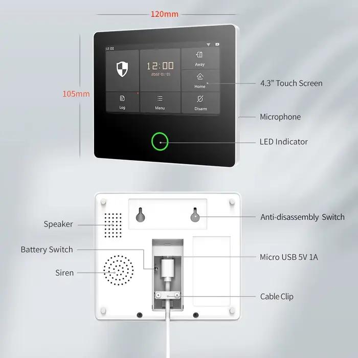 Staniot Système d'Alarme Wi-Fi Sécurité Domestique avec Écran Tactile 4.3 Pouces Commande Voix Alexa Google Assistant Occasions Spéciales Installation Murale Bureau