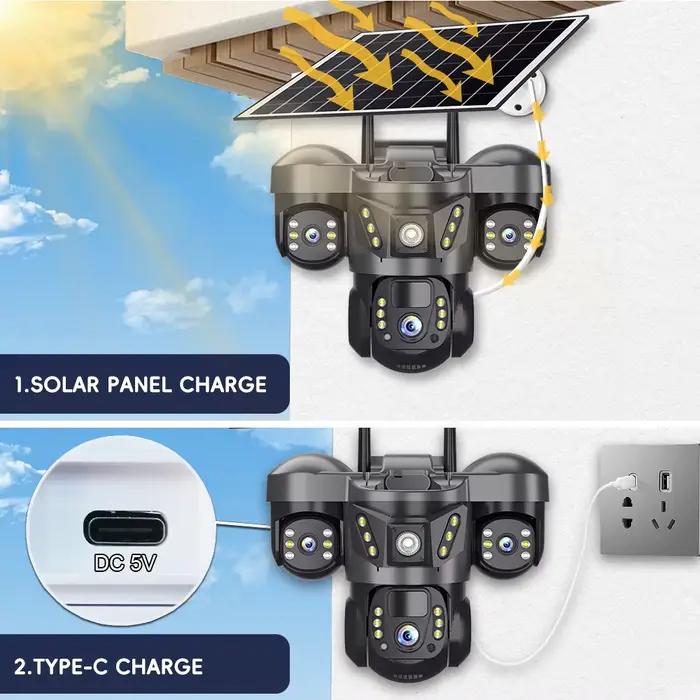 15MP Triple objectif PTZ 10X Zoom caméra solaire extérieure