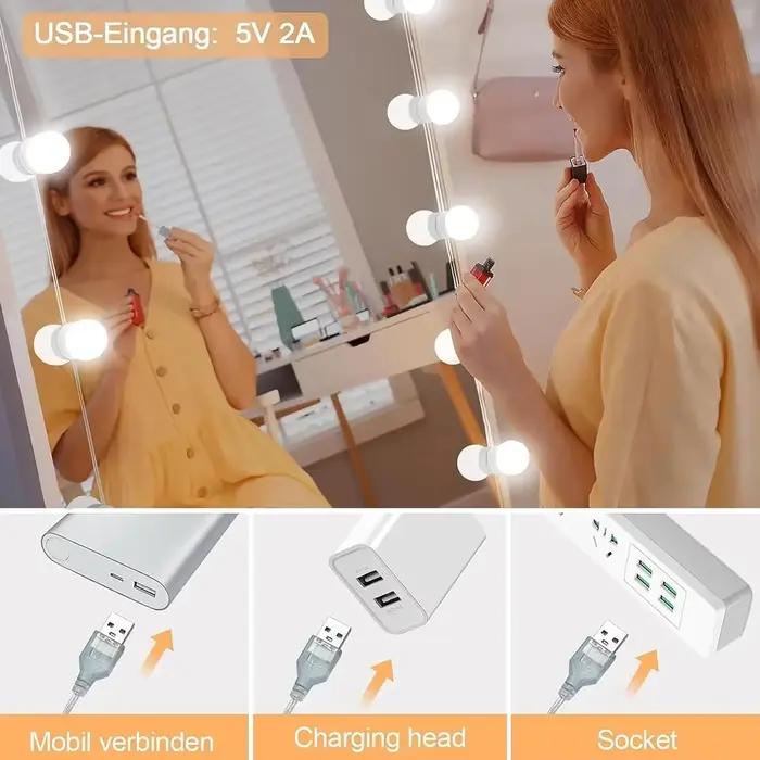 Lampe de miroir LED NEWBIRTH 12V à intensité variable pour coiffeuse avec 3 couleurs d'émission naturelle, blanche chaude et jaune clair pour les occasions spéciales et le quotidien