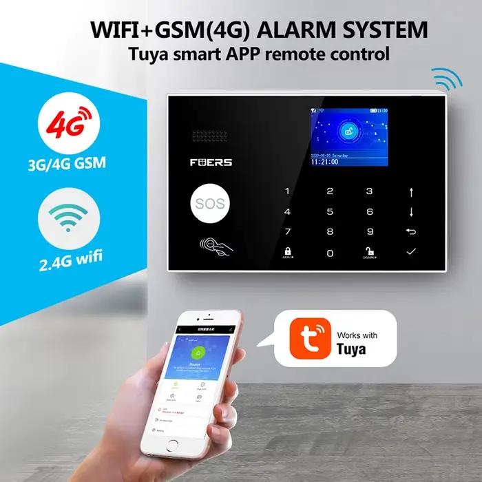 Système d'alarme FUERS avec sirène, détecteur de mouvement et capteur de fumée pour maison et bureau, compatible avec Amazon Alexa et Google Assistant pour sécurité familiale et professionnelle