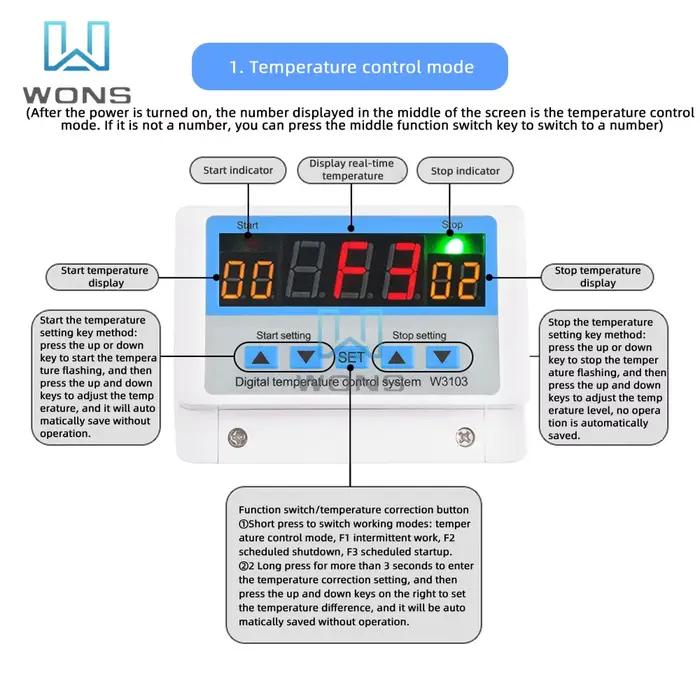 Thermostat numérique W3103 12V 300W 24V 600W 220V